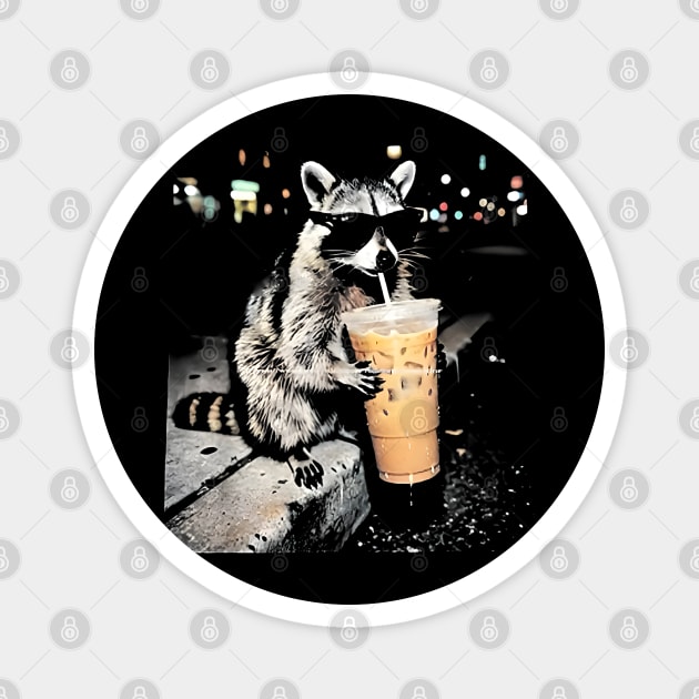 Raccoon-Drinking-Iced-Coffee Magnet by dtr_art